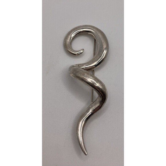 Vintage Silver  Tone Twisted Spiral Ribbon Brooch Artsy Statement Piece MCM - Picture 1 of 3